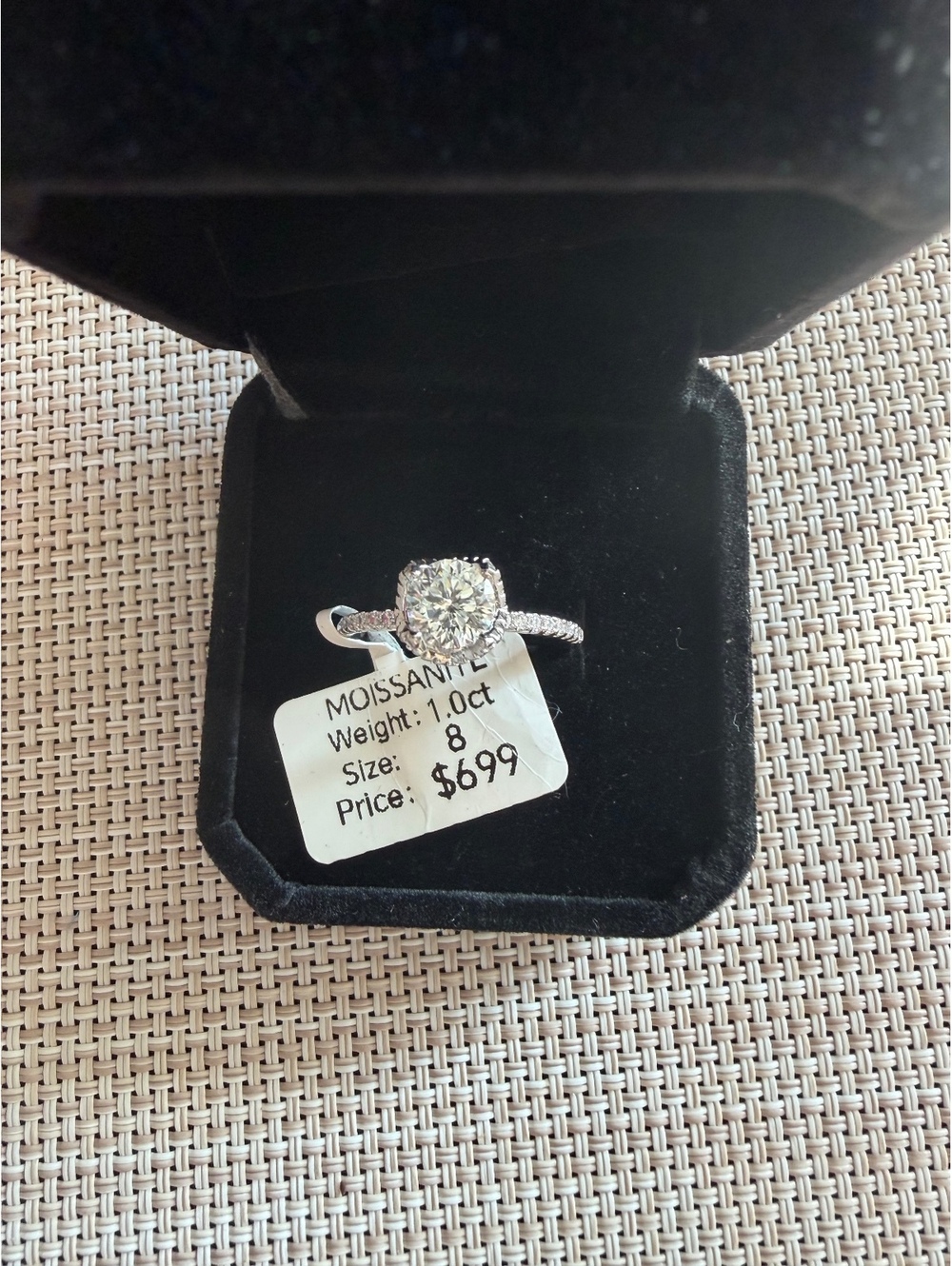 Moissanite round halo ring with side stones 1.0 CT size 8